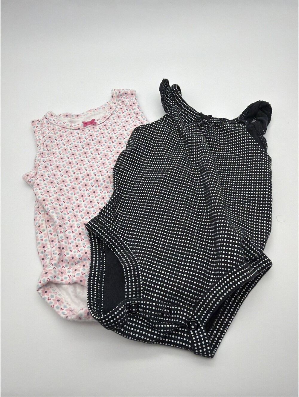 Lot of 2 Carter's One Piece Girls 3 Month Outfits Tank Black White Polka Dot